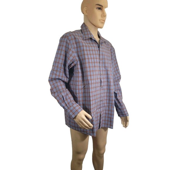 Rowm Mens Tall Plaid Button-Up Shirtsize 2XT Brown & Blue Long Sleeve - Picture 4 of 7